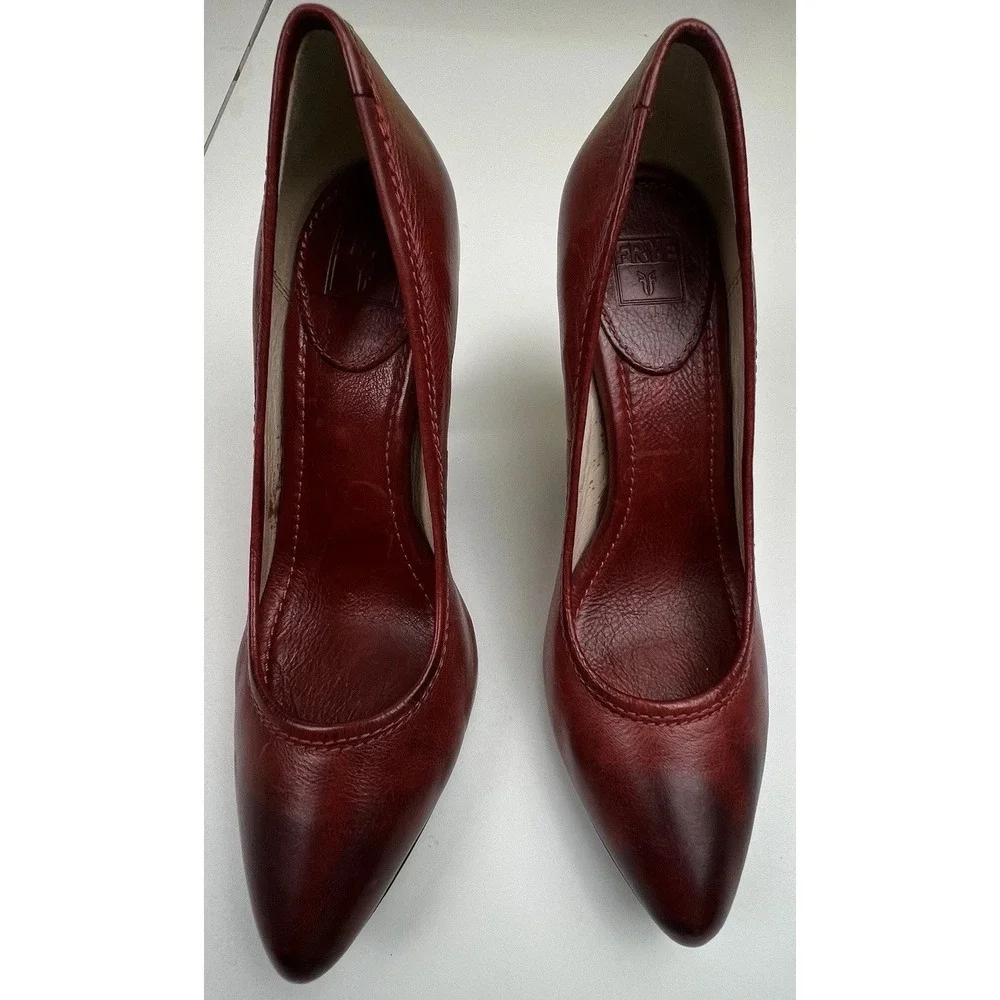 Womens Frye Regina Red Pump Taupe Stacked Heels Leather Size 9.5